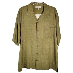 Tommy Bahama 100% silk palm tree print green men's button up shirt Size Large